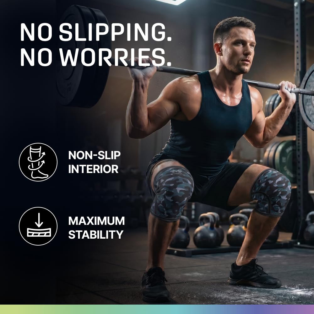 7mm Neoprene Knee Sleeves for Men & Women Weightlifting & Powerlifting – Compression Knee Sleeve Support for Squats, Gym, Training – USPA, IPL Approved – Medium Black (Pair)