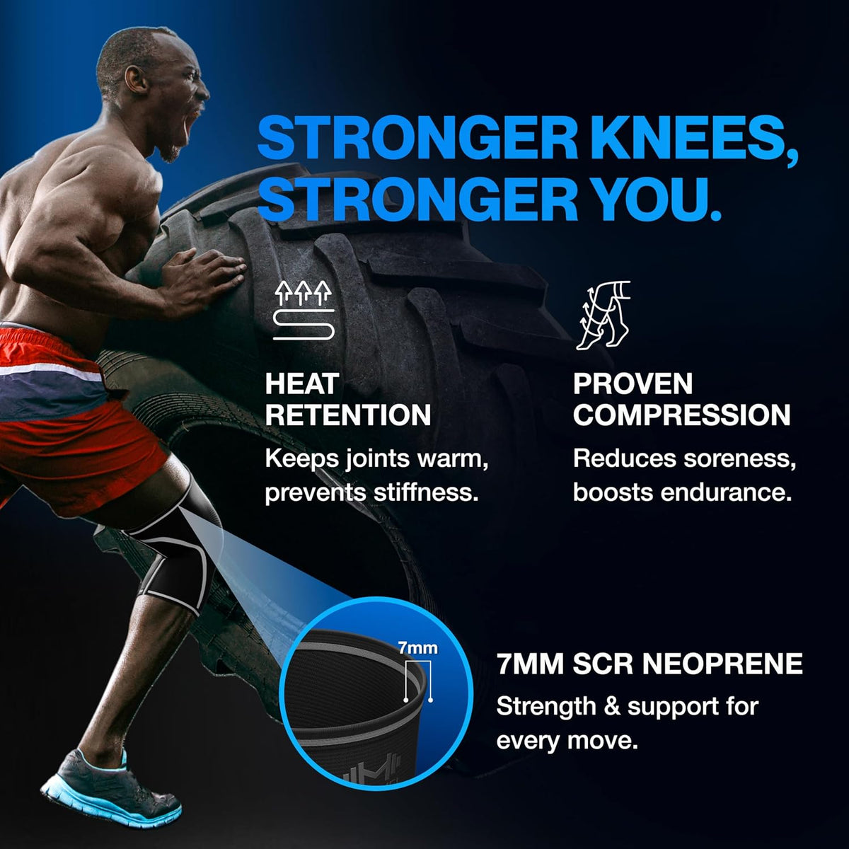 7mm Neoprene Knee Sleeves for Men & Women Weightlifting & Powerlifting – Compression Knee Sleeve Support for Squats, Gym, Training – USPA, IPL Approved – Medium Black (Pair)