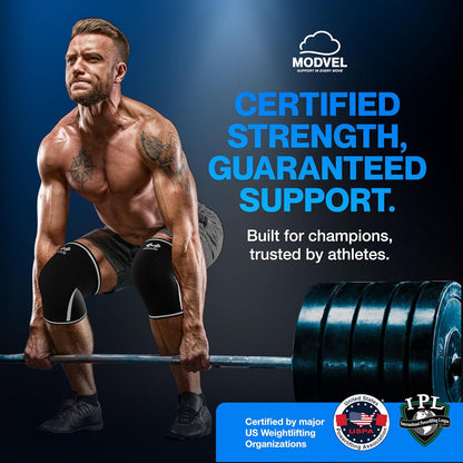 7mm Neoprene Knee Sleeves for Men & Women Weightlifting & Powerlifting – Compression Knee Sleeve Support for Squats, Gym, Training – USPA, IPL Approved – Medium Black (Pair)