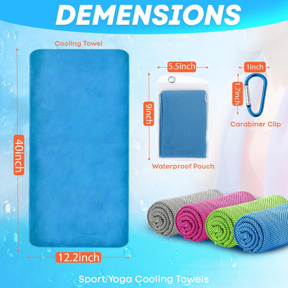 4 Pack Cooling Towels (40"x 12"), Soft Breathable Gym Towels, Outdoors Ice Towel for Neck and Face, Camp Essentials Microfiber Sweat Towels for Gym, Run, Yoga, Workout, Travel, Climb