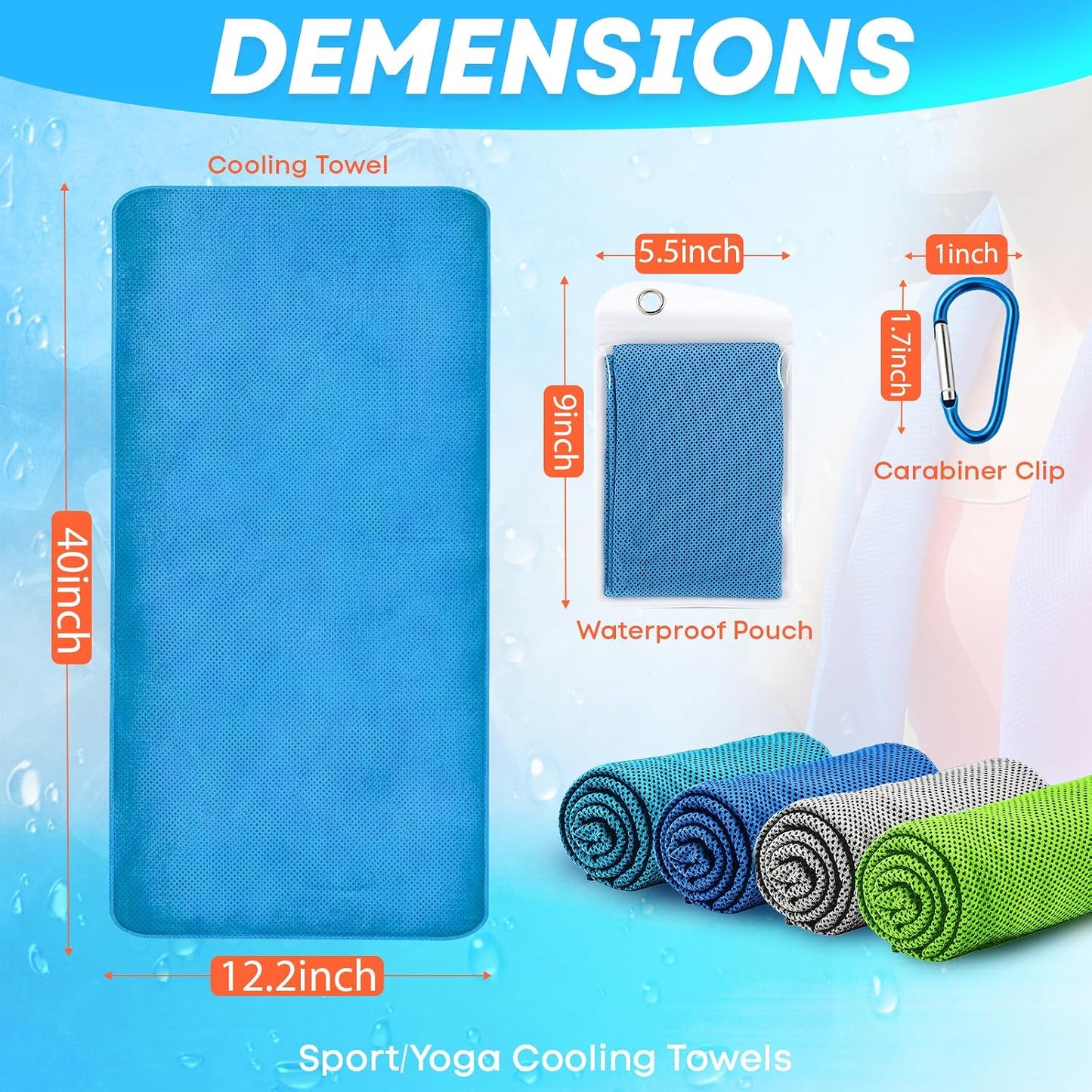 4 Pack Cooling Towels (40"x 12"), Soft Breathable Gym Towels, Outdoors Ice Towel for Neck and Face, Camp Essentials Microfiber Sweat Towels for Gym, Run, Yoga, Workout, Travel, Climb