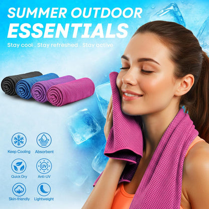 4 Pack Cooling Towels (40"x 12"), Soft Breathable Gym Towels, Outdoors Ice Towel for Neck and Face, Camp Essentials Microfiber Sweat Towels for Gym, Run, Yoga, Workout, Travel, Climb