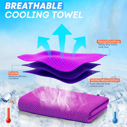 4 Pack Cooling Towels (40"x 12"), Soft Breathable Gym Towels, Outdoors Ice Towel for Neck and Face, Camp Essentials Microfiber Sweat Towels for Gym, Run, Yoga, Workout, Travel, Climb