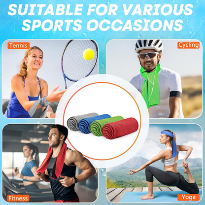 4 Pack Cooling Towels (40"x 12"), Soft Breathable Gym Towels, Outdoors Ice Towel for Neck and Face, Camp Essentials Microfiber Sweat Towels for Gym, Run, Yoga, Workout, Travel, Climb