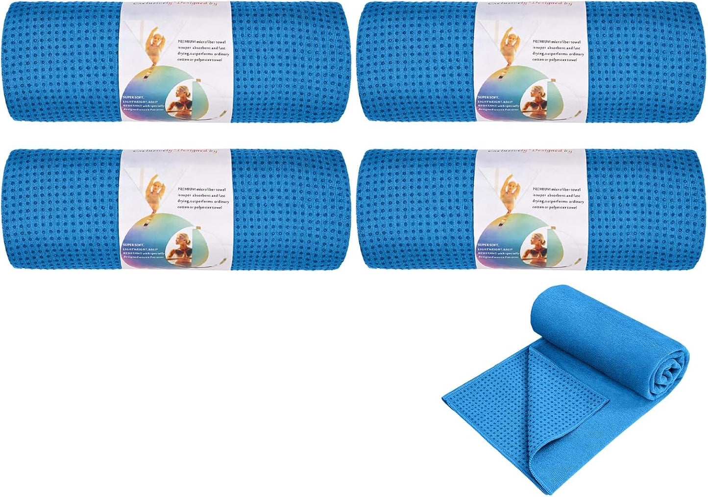 Hot Yoga Towel Non Slip - Microfiber Yoga Mat Towel for Hot Yoga, Pilates and Fitness 72" x 24", Blue
