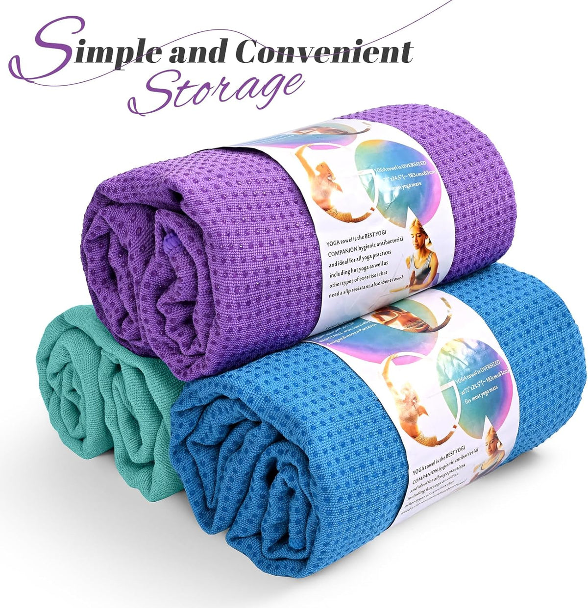 Hot Yoga Towel Non Slip - Microfiber Yoga Mat Towel for Hot Yoga, Pilates and Fitness 72" x 24", Blue