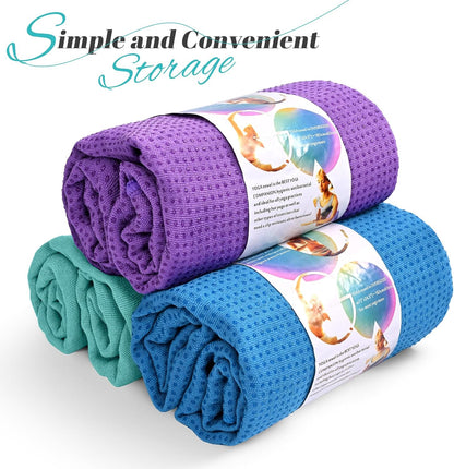 Hot Yoga Towel Non Slip - Microfiber Yoga Mat Towel for Hot Yoga, Pilates and Fitness 72" x 24", Blue