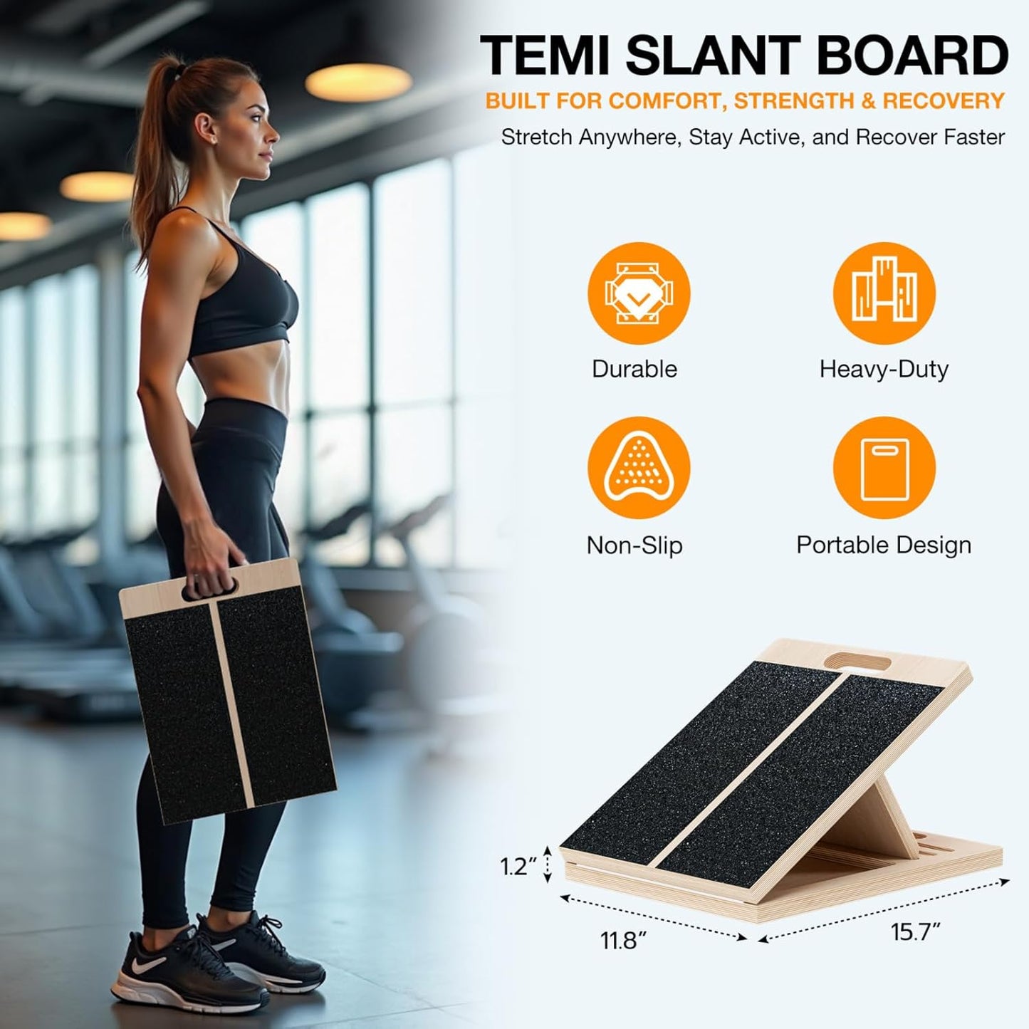 Slant Board for Calf-Stretching - Wooden Incline Wedge Stretcher for Squats, Foot & Ankle Mobility, Portable Fitness Equipment, Balance Block for Heel Stretch