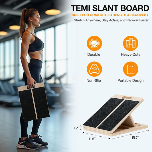Slant Board for Calf-Stretching - Wooden Incline Wedge Stretcher for Squats, Foot & Ankle Mobility, Portable Fitness Equipment, Balance Block for Heel Stretch