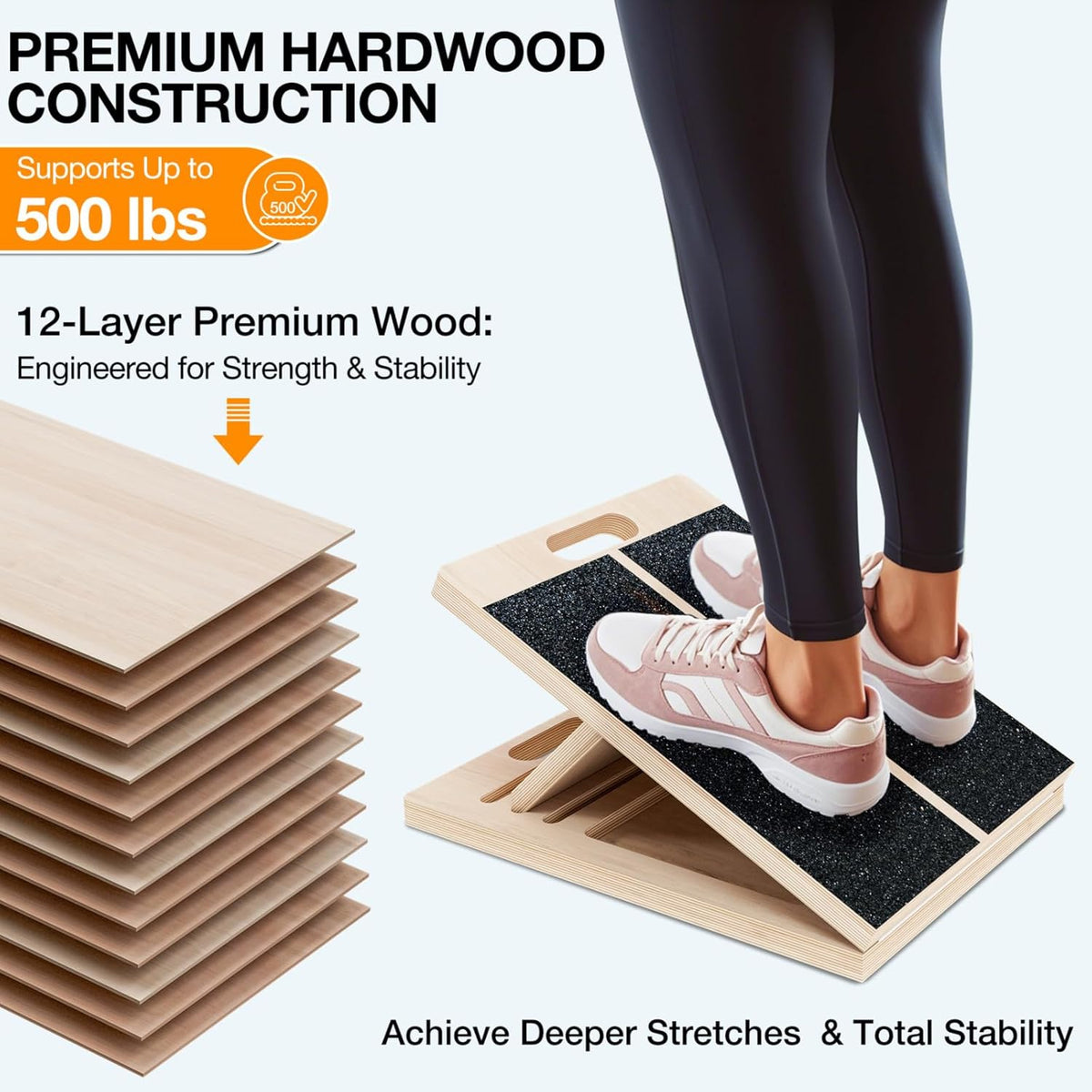 Slant Board for Calf-Stretching - Wooden Incline Wedge Stretcher for Squats, Foot & Ankle Mobility, Portable Fitness Equipment, Balance Block for Heel Stretch