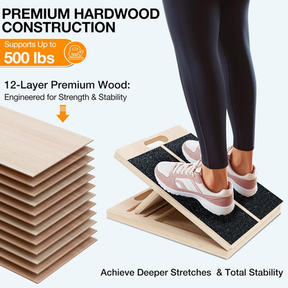 Slant Board for Calf-Stretching - Wooden Incline Wedge Stretcher for Squats, Foot & Ankle Mobility, Portable Fitness Equipment, Balance Block for Heel Stretch