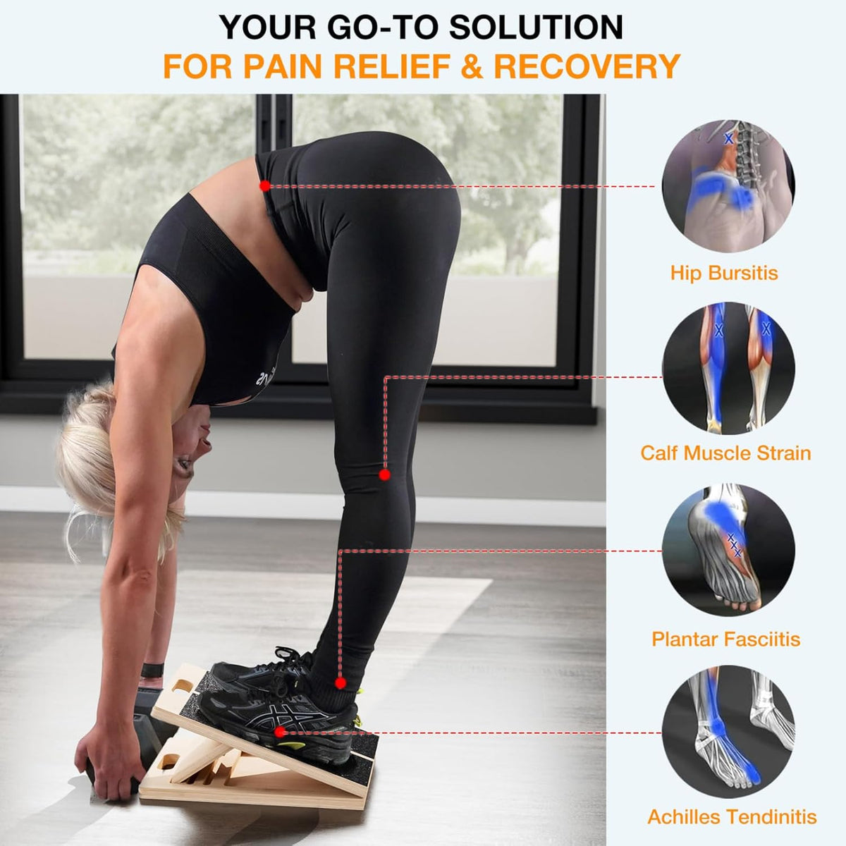 Slant Board for Calf-Stretching - Wooden Incline Wedge Stretcher for Squats, Foot & Ankle Mobility, Portable Fitness Equipment, Balance Block for Heel Stretch
