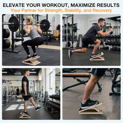 Slant Board for Calf-Stretching - Wooden Incline Wedge Stretcher for Squats, Foot & Ankle Mobility, Portable Fitness Equipment, Balance Block for Heel Stretch