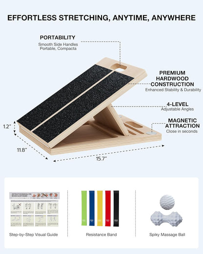 Slant Board for Calf-Stretching - Wooden Incline Wedge Stretcher for Squats, Foot & Ankle Mobility, Portable Fitness Equipment, Balance Block for Heel Stretch