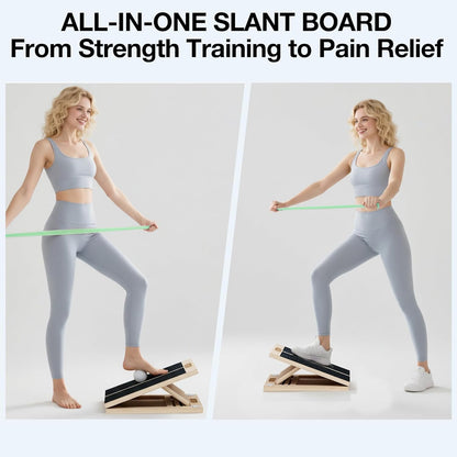 Slant Board for Calf-Stretching - Wooden Incline Wedge Stretcher for Squats, Foot & Ankle Mobility, Portable Fitness Equipment, Balance Block for Heel Stretch
