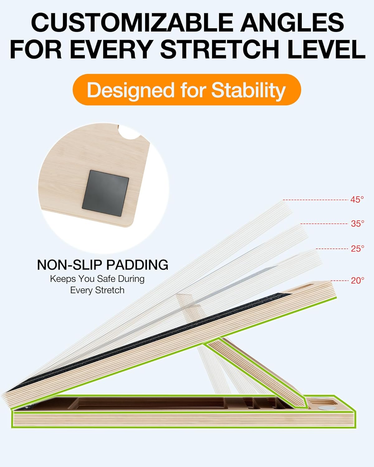 Slant Board for Calf-Stretching - Wooden Incline Wedge Stretcher for Squats, Foot & Ankle Mobility, Portable Fitness Equipment, Balance Block for Heel Stretch
