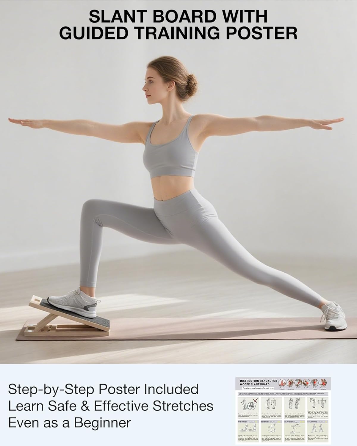Slant Board for Calf-Stretching - Wooden Incline Wedge Stretcher for Squats, Foot & Ankle Mobility, Portable Fitness Equipment, Balance Block for Heel Stretch