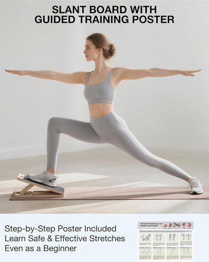 Slant Board for Calf-Stretching - Wooden Incline Wedge Stretcher for Squats, Foot & Ankle Mobility, Portable Fitness Equipment, Balance Block for Heel Stretch