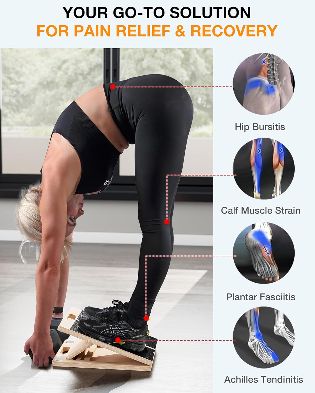 Slant Board for Calf-Stretching - Wooden Incline Wedge Stretcher for Squats, Foot & Ankle Mobility, Portable Fitness Equipment, Balance Block for Heel Stretch