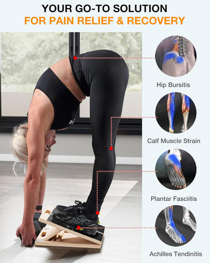 Slant Board for Calf-Stretching - Wooden Incline Wedge Stretcher for Squats, Foot & Ankle Mobility, Portable Fitness Equipment, Balance Block for Heel Stretch