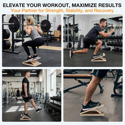 Slant Board for Calf-Stretching - Wooden Incline Wedge Stretcher for Squats, Foot & Ankle Mobility, Portable Fitness Equipment, Balance Block for Heel Stretch