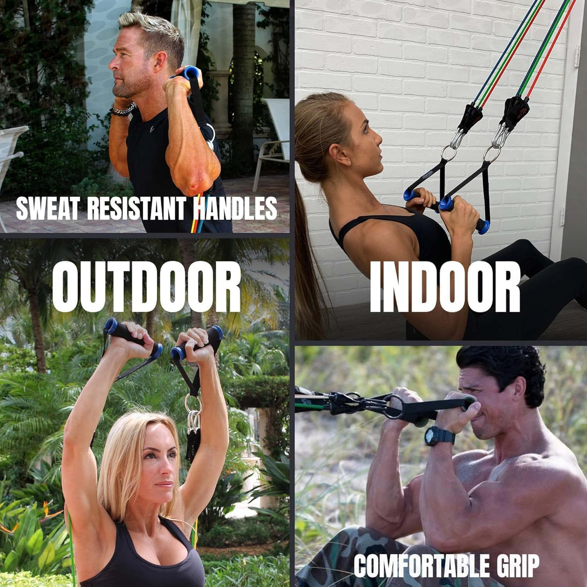 Patented Basic Series Resistance Band Set - Resistance Bands with Snap Reduction Tech, 2 Handles, 2 Ankle Straps, 1 Door Anchor & 1 Carry Bag