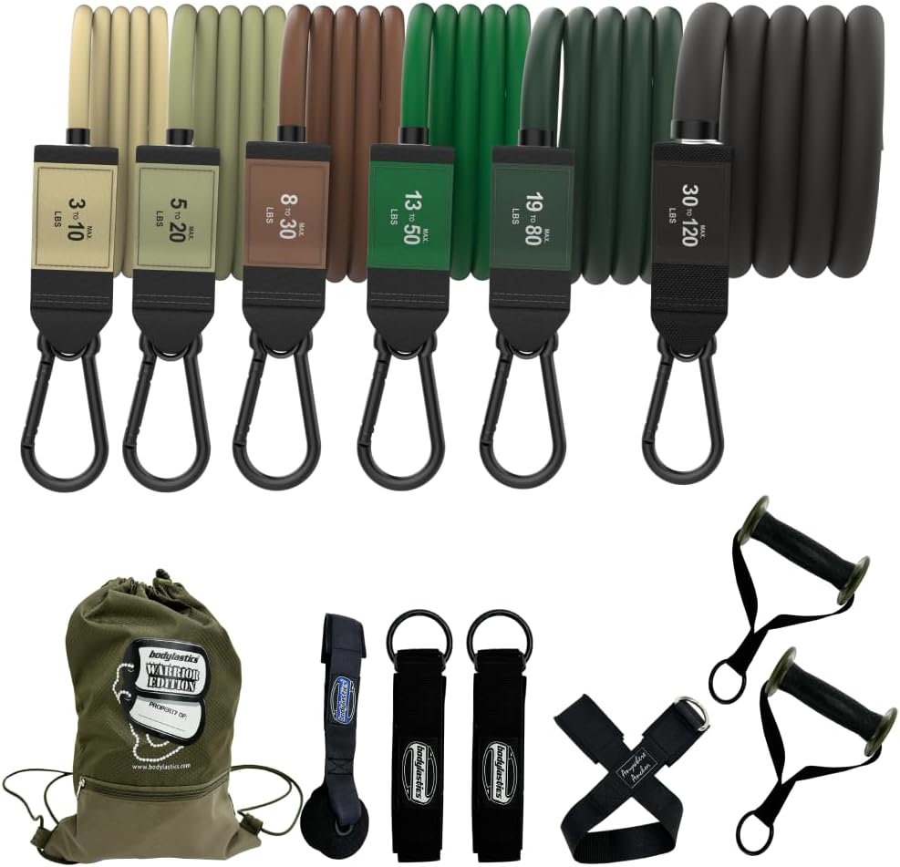 Patented Basic Series Resistance Band Set - Resistance Bands with Snap Reduction Tech, 2 Handles, 2 Ankle Straps, 1 Door Anchor & 1 Carry Bag