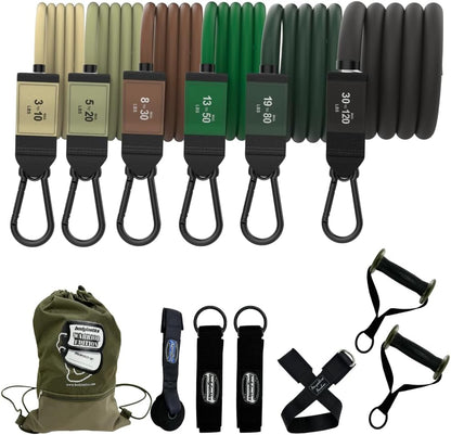 Patented Basic Series Resistance Band Set - Resistance Bands with Snap Reduction Tech, 2 Handles, 2 Ankle Straps, 1 Door Anchor & 1 Carry Bag
