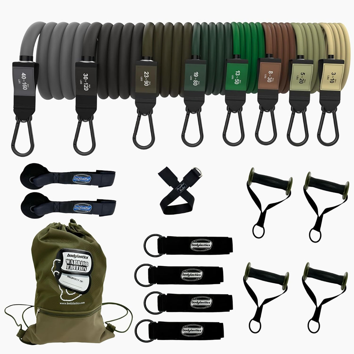 Patented Basic Series Resistance Band Set - Resistance Bands with Snap Reduction Tech, 2 Handles, 2 Ankle Straps, 1 Door Anchor & 1 Carry Bag