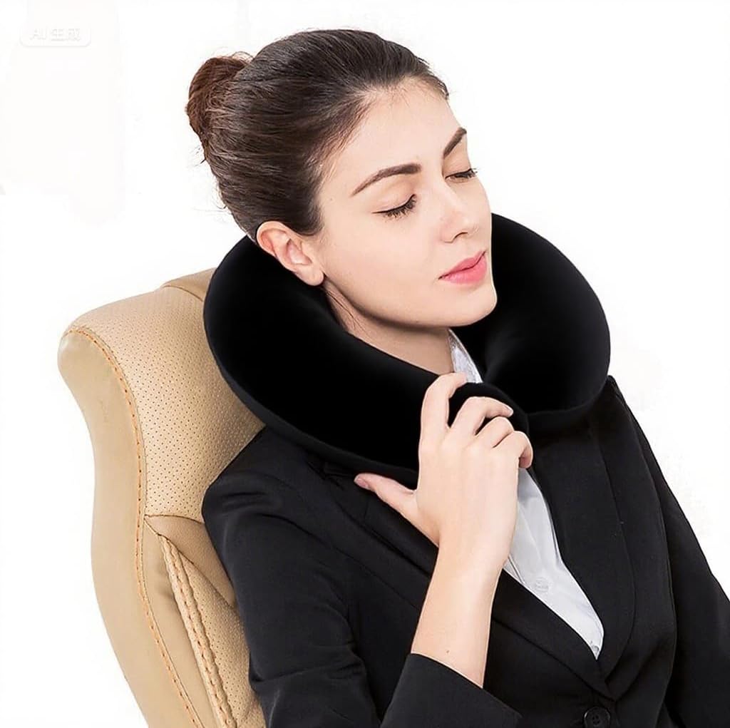 Travel Pillow, 100% Pure Memory Foam Neck Pillow, Suitable for Airplanes, Cars, Trains, Office Naps, Home Lounge Chairs, Removable and Washable Pillow Cover (Gray)