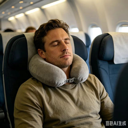 Travel Pillow, 100% Pure Memory Foam Neck Pillow, Suitable for Airplanes, Cars, Trains, Office Naps, Home Lounge Chairs, Removable and Washable Pillow Cover (Gray)