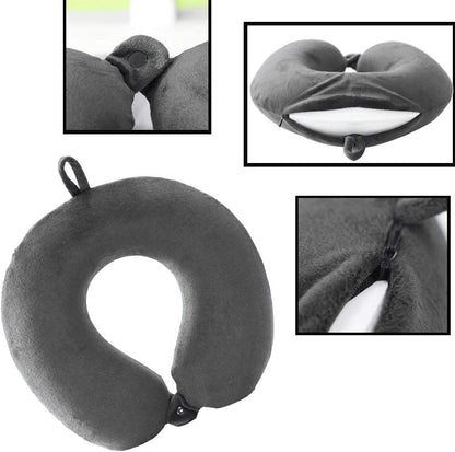 Travel Pillow, 100% Pure Memory Foam Neck Pillow, Suitable for Airplanes, Cars, Trains, Office Naps, Home Lounge Chairs, Removable and Washable Pillow Cover (Gray)