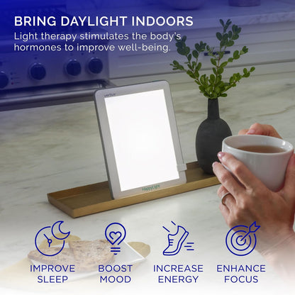HappyLight Lucent - One-Touch Light Therapy Lamp with 10,000 Lux, UV-Free, LED Bright White Light & Detachable Stand for Boosting Mood & Improving Sleep