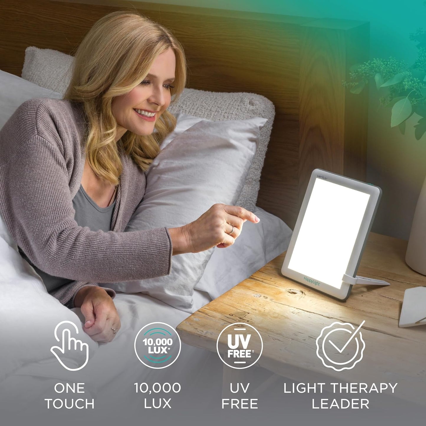 HappyLight Lucent - One-Touch Light Therapy Lamp with 10,000 Lux, UV-Free, LED Bright White Light & Detachable Stand for Boosting Mood & Improving Sleep