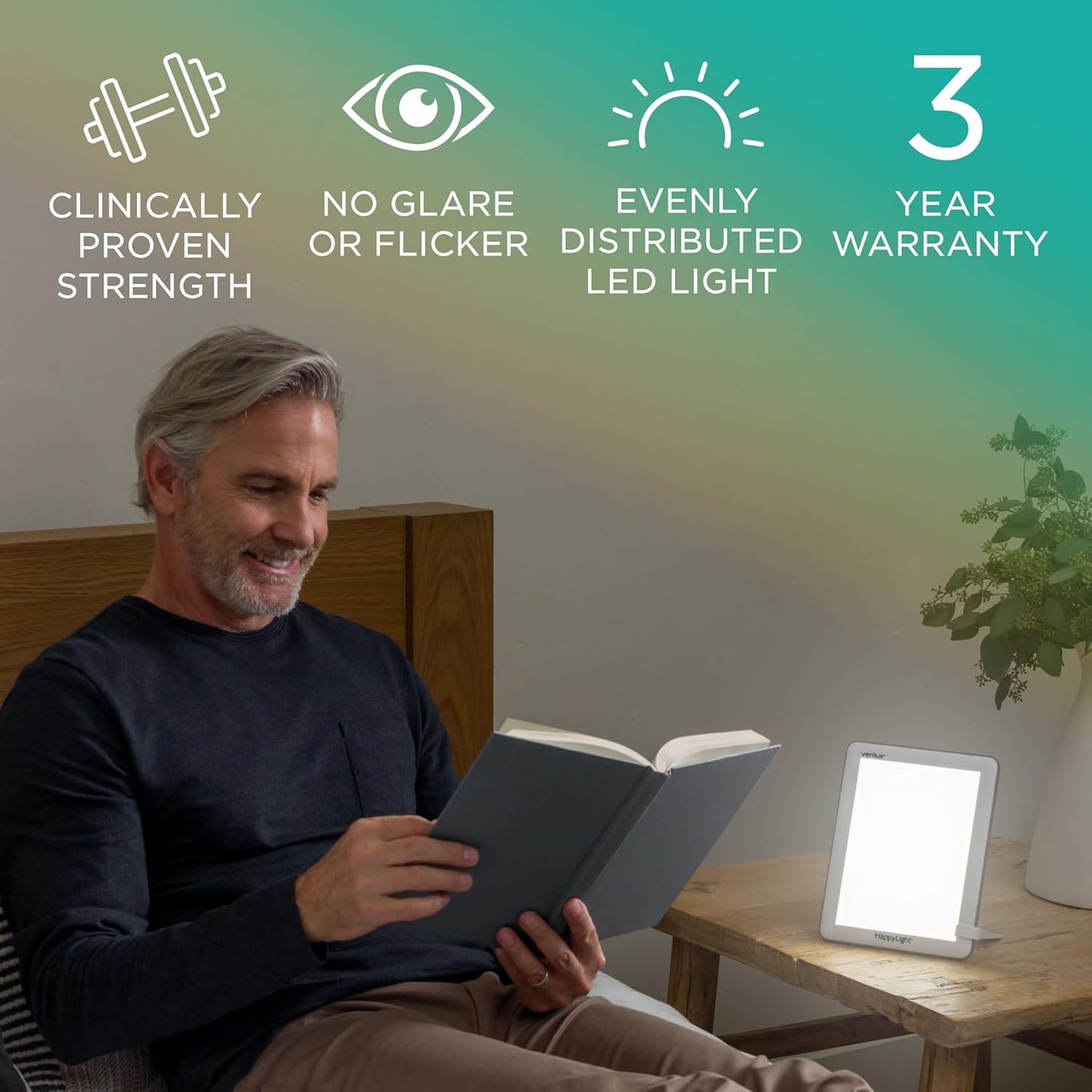 HappyLight Lucent - One-Touch Light Therapy Lamp with 10,000 Lux, UV-Free, LED Bright White Light & Detachable Stand for Boosting Mood & Improving Sleep
