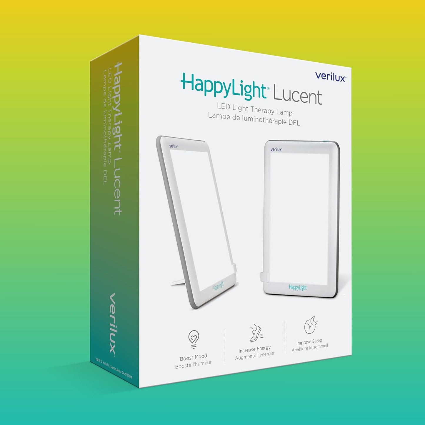 HappyLight Lucent - One-Touch Light Therapy Lamp with 10,000 Lux, UV-Free, LED Bright White Light & Detachable Stand for Boosting Mood & Improving Sleep