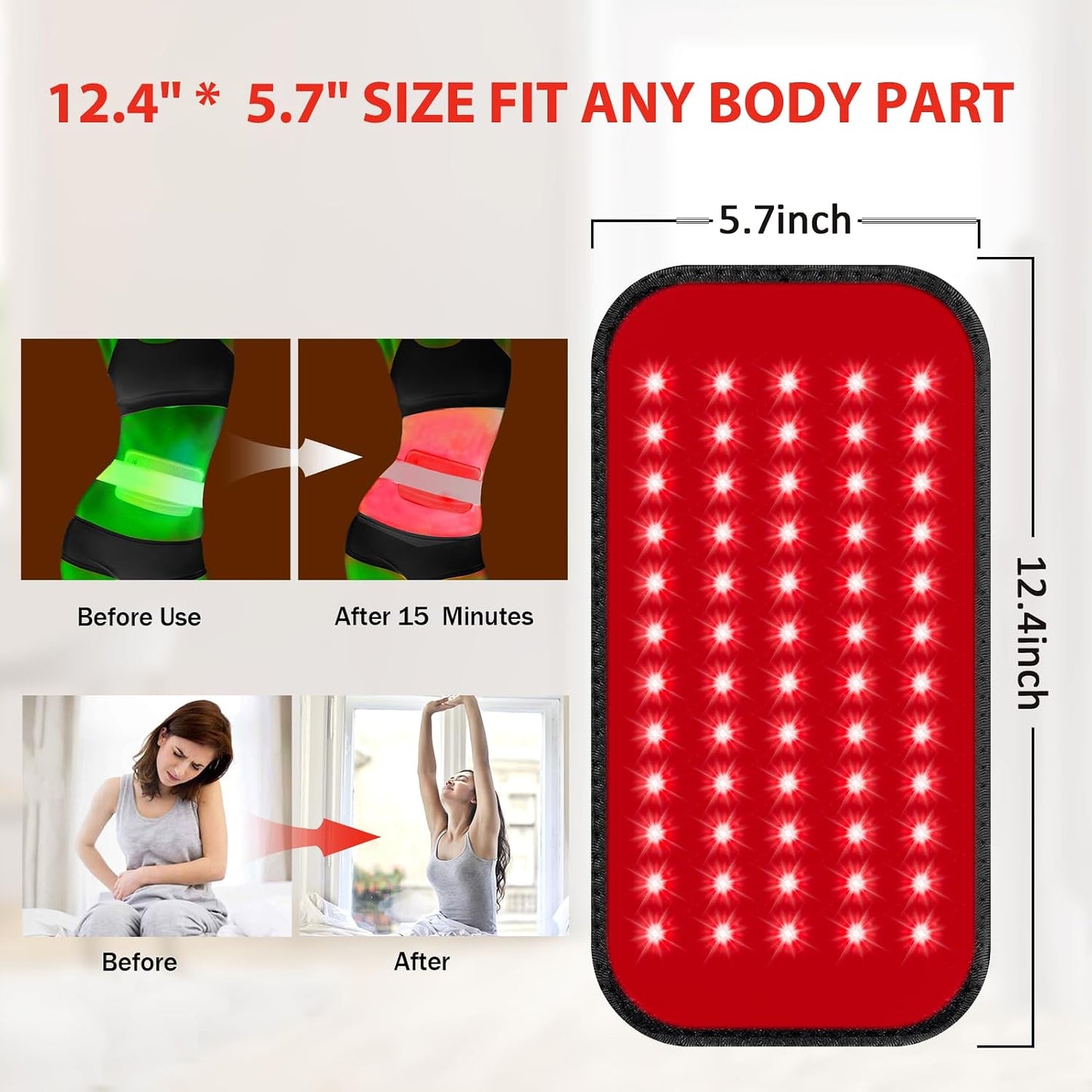 Red Light Therapy for Body, 660nm 850nm Infrared Light Therapy Pad, Wearable Wrap with Timer Remote Control for Back Shoulder Waist Knee, Infrared Light Device Home Use, 12.4'' x 5.7'' Large Area