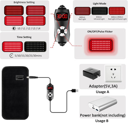 Red Light Therapy for Body, 660nm 850nm Infrared Light Therapy Pad, Wearable Wrap with Timer Remote Control for Back Shoulder Waist Knee, Infrared Light Device Home Use, 12.4'' x 5.7'' Large Area