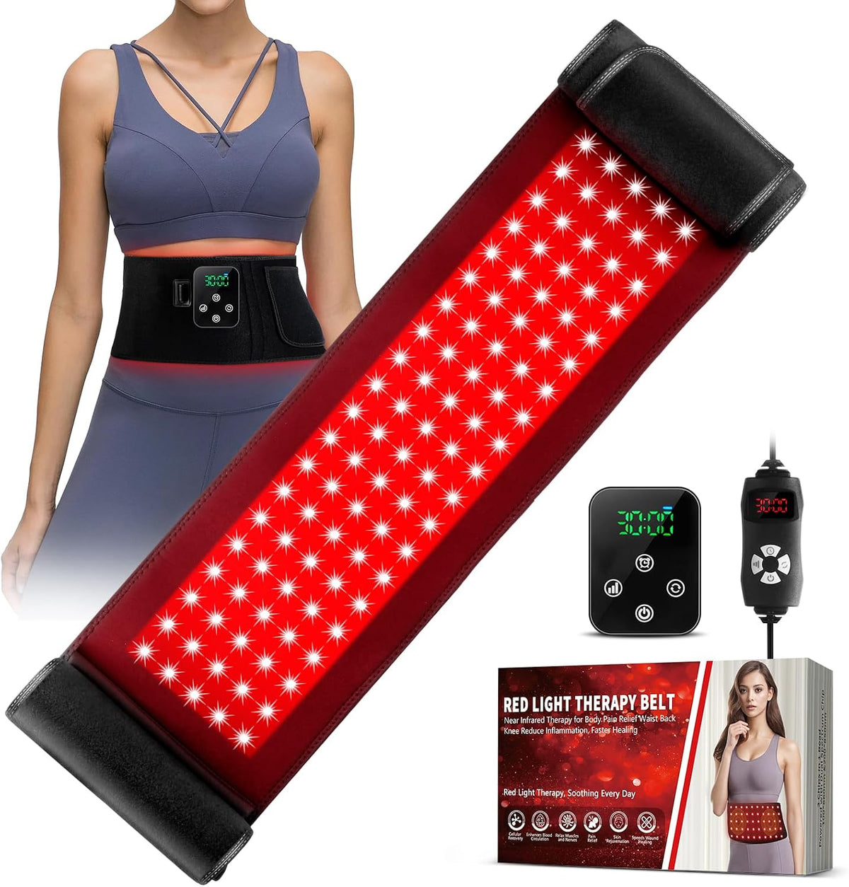 Red Light Therapy for Body, 660nm 850nm Infrared Light Therapy Pad, Wearable Wrap with Timer Remote Control for Back Shoulder Waist Knee, Infrared Light Device Home Use, 12.4'' x 5.7'' Large Area