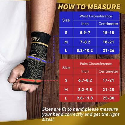Copper Wrist Compression Sleeve 1 Pair, Comfortable Hand Brace Support for Arthritis, Tendonitis, Sprains, Workout, Carpal Tunnel - Left & Right - Women and Men