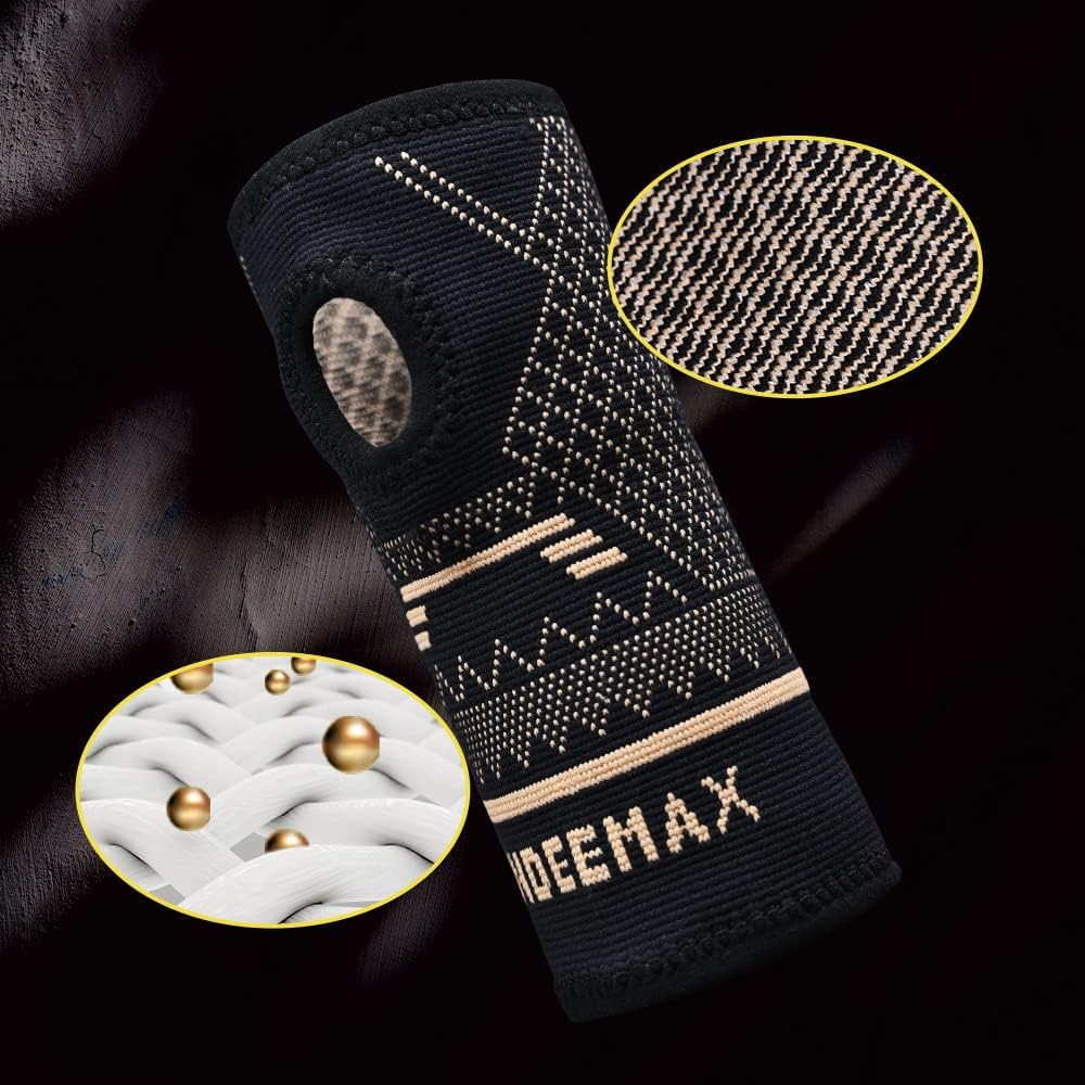 Copper Wrist Compression Sleeve 1 Pair, Comfortable Hand Brace Support for Arthritis, Tendonitis, Sprains, Workout, Carpal Tunnel - Left & Right - Women and Men