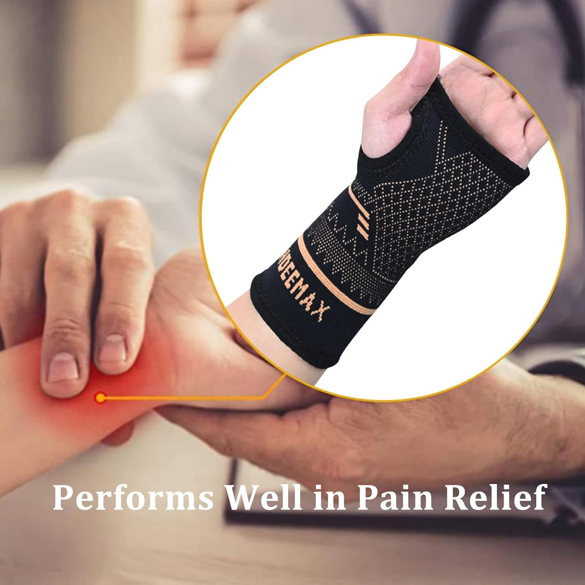 Copper Wrist Compression Sleeve 1 Pair, Comfortable Hand Brace Support for Arthritis, Tendonitis, Sprains, Workout, Carpal Tunnel - Left & Right - Women and Men