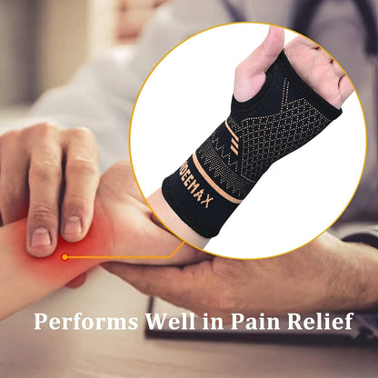 Copper Wrist Compression Sleeve 1 Pair, Comfortable Hand Brace Support for Arthritis, Tendonitis, Sprains, Workout, Carpal Tunnel - Left & Right - Women and Men