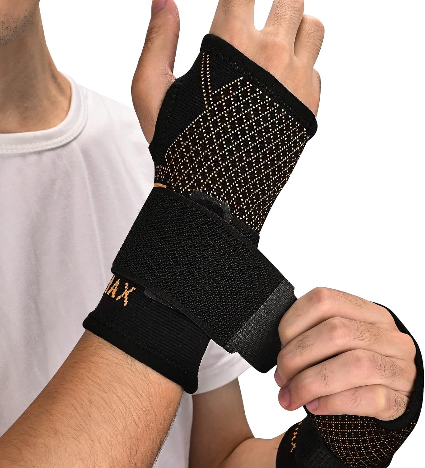 Copper Wrist Compression Sleeve 1 Pair, Comfortable Hand Brace Support for Arthritis, Tendonitis, Sprains, Workout, Carpal Tunnel - Left & Right - Women and Men