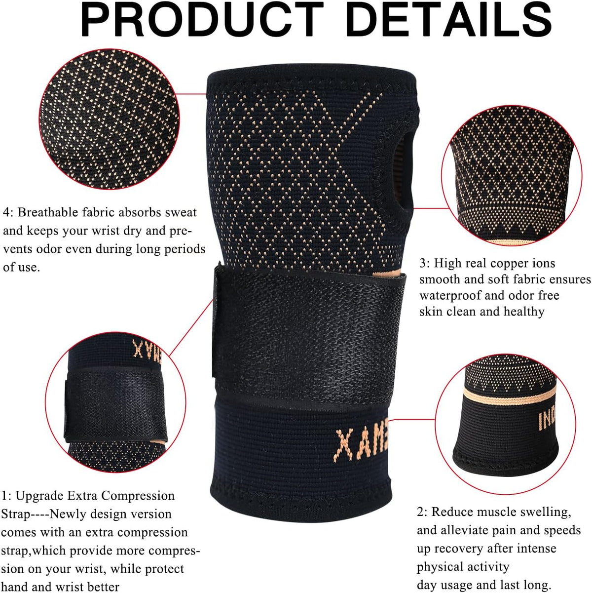 Copper Wrist Compression Sleeve 1 Pair, Comfortable Hand Brace Support for Arthritis, Tendonitis, Sprains, Workout, Carpal Tunnel - Left & Right - Women and Men