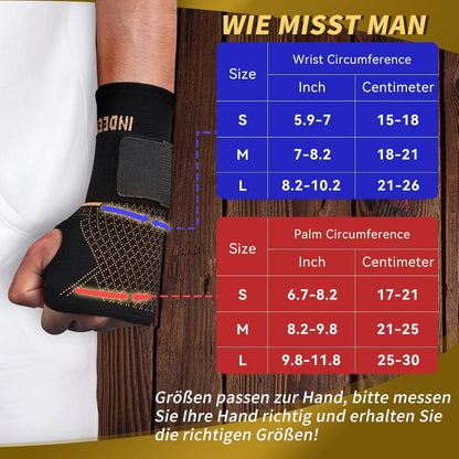 Copper Wrist Compression Sleeve 1 Pair, Comfortable Hand Brace Support for Arthritis, Tendonitis, Sprains, Workout, Carpal Tunnel - Left & Right - Women and Men