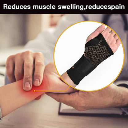 Copper Wrist Compression Sleeve 1 Pair, Comfortable Hand Brace Support for Arthritis, Tendonitis, Sprains, Workout, Carpal Tunnel - Left & Right - Women and Men