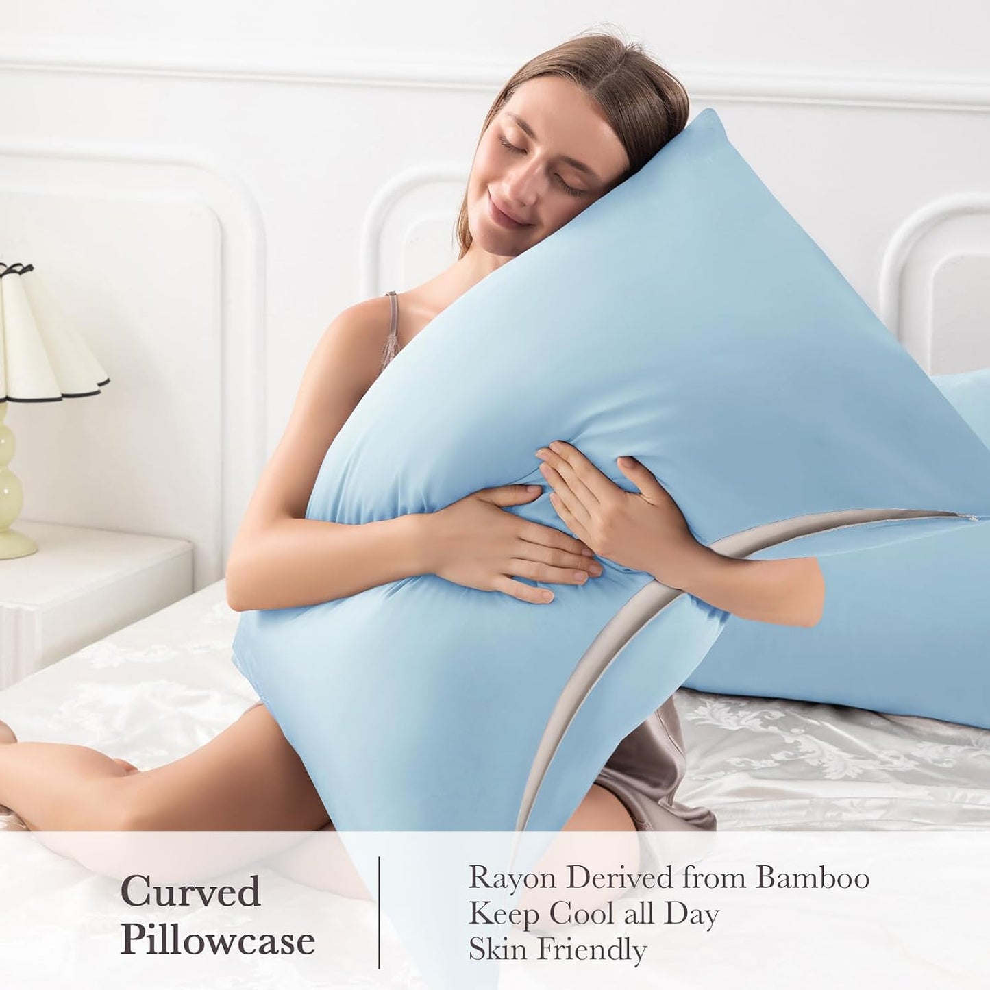 Body Pillowcase with Zipper Cooling Viscose from Bamboo Zippered Pillowcases, Cool & Breathable Body Pillow Cover for Hot Sleepers and Night Sweats, 20" x 54"