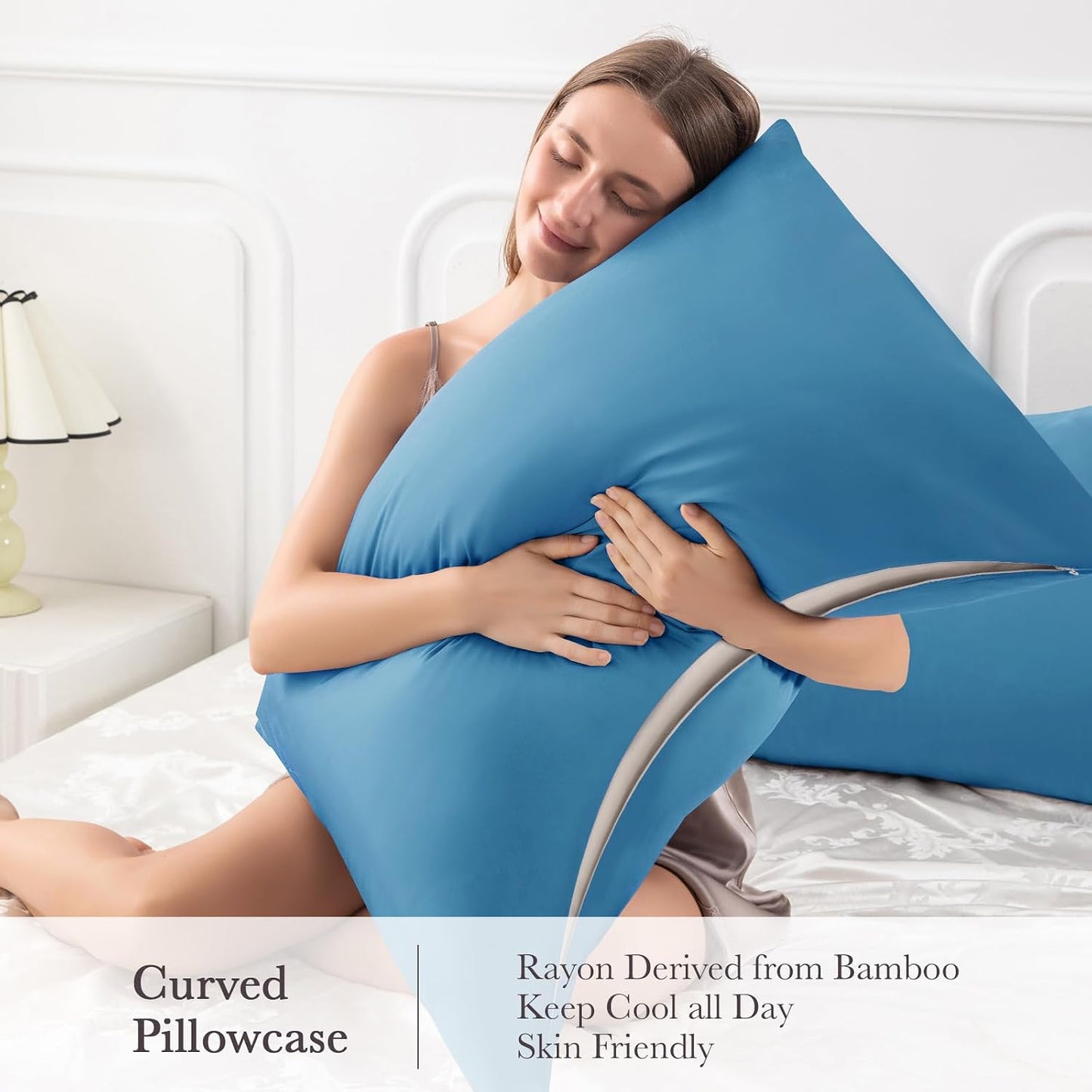 Body Pillowcase with Zipper Cooling Viscose from Bamboo Zippered Pillowcases, Cool & Breathable Body Pillow Cover for Hot Sleepers and Night Sweats, 20" x 54"
