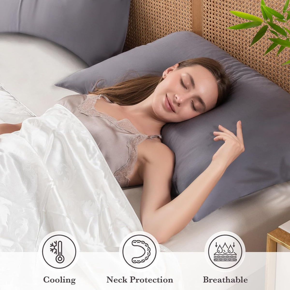 Body Pillowcase with Zipper Cooling Viscose from Bamboo Zippered Pillowcases, Cool & Breathable Body Pillow Cover for Hot Sleepers and Night Sweats, 20" x 54"
